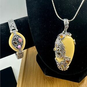 CAROLYN POLLACK Yellow Jasper Citrine Scroll Pendant Necklace & Toggle Bracelet